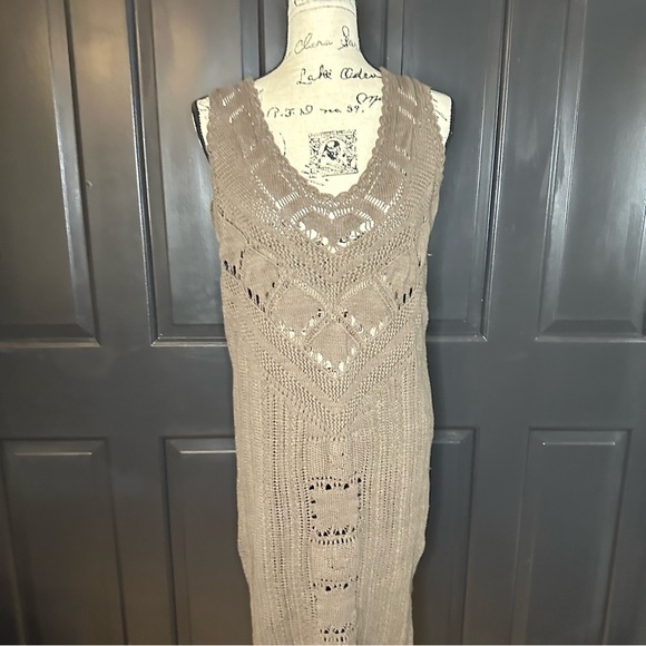 FP Beach Crochet Dress Womens S Brown Knit Swim Coverup Beach Boho Beachy(a4 - Picture 6 of 13